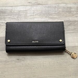 Aldo Elegant Black Wallet with Gold Accents